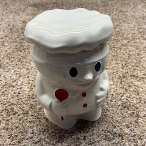 Vintage McCoy Pillsbury Doughboy Ceramic Cookie Jar Poppin Fresh White Red Spoon